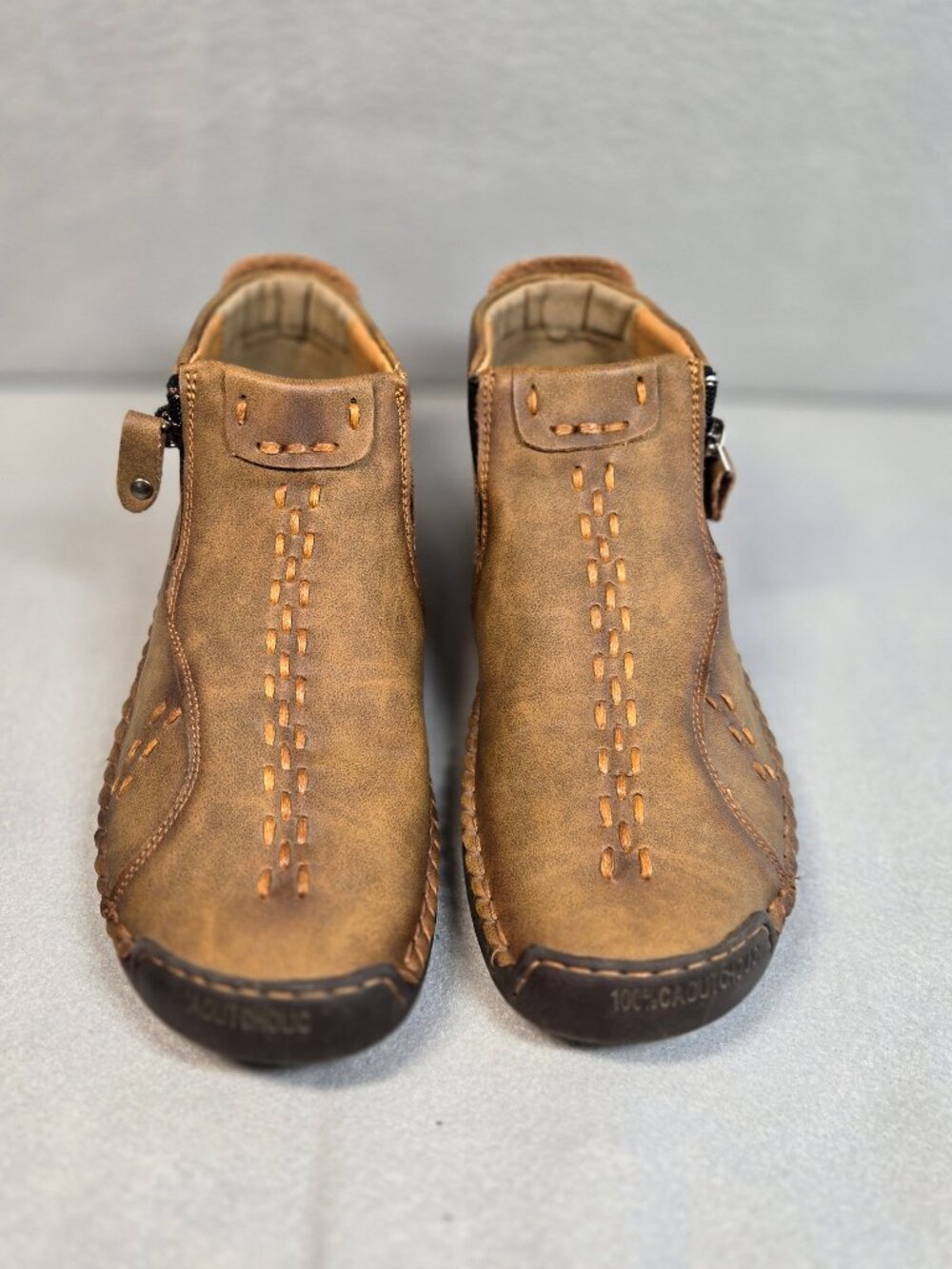 SP207 Brown Leather Ankle Boots with Side Zipper